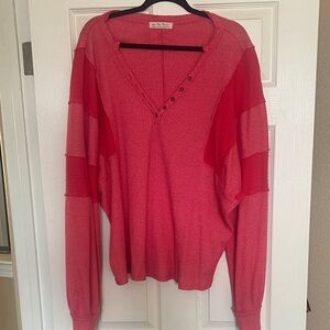 Pink V-Neck Sweater with Button Detail